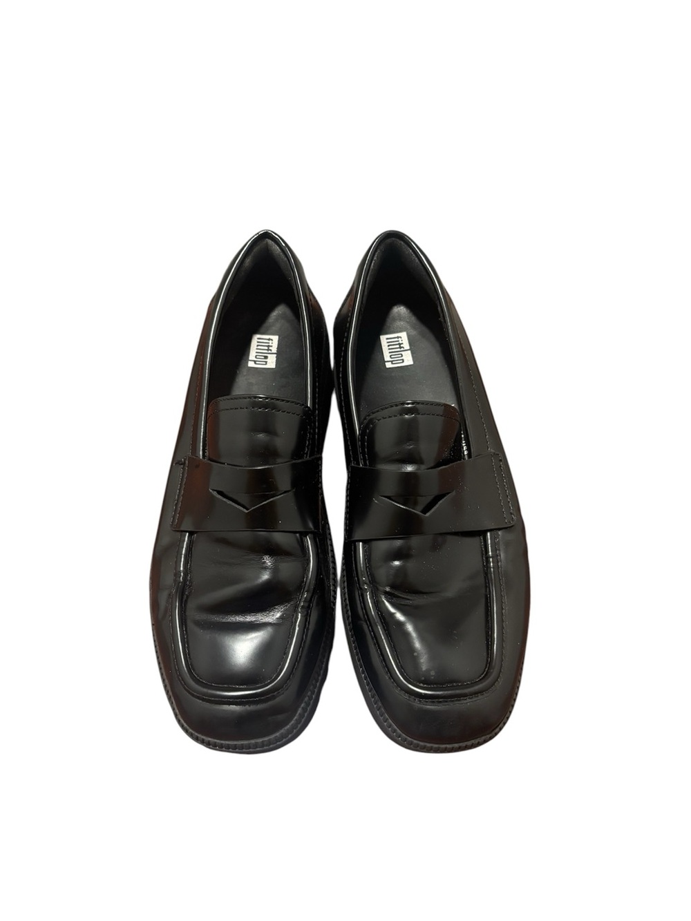 Fitflop F-Luma Box Leather Demi-Wedge Penny Loafers Black size 9